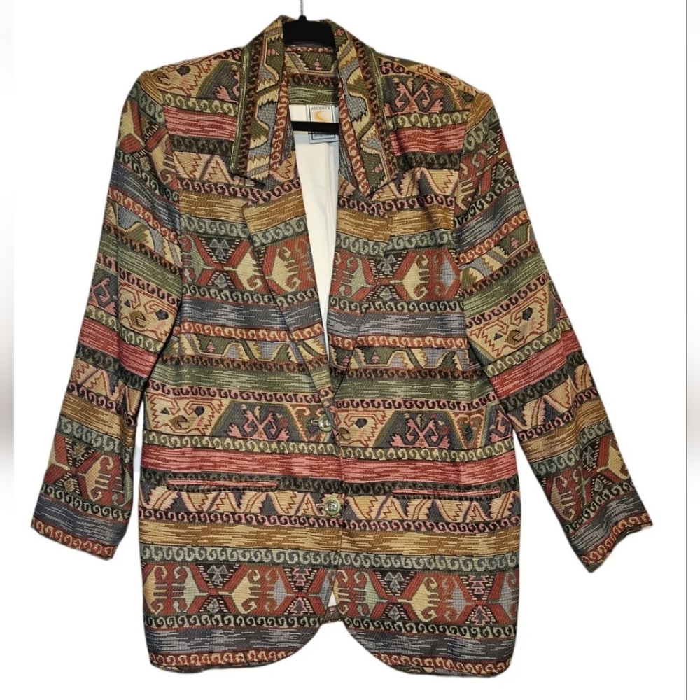 Vintage Ascente Sport Tapestry Aztec Tribal Indie Oversized Blazer Jacket Medium